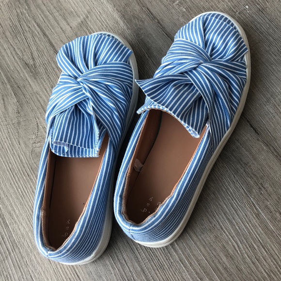 a new day Shoes - ‘A New Day’ Blue and White Stripe Knotted Sneakers